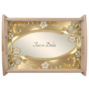 Gold Ornate Floral Serving Tray