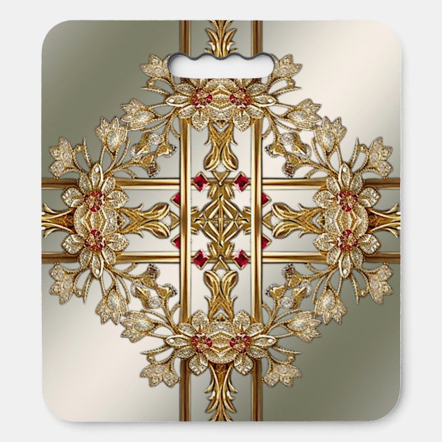 Gold Ornate Floral Stadium Seat Cushion (Front Vertical)