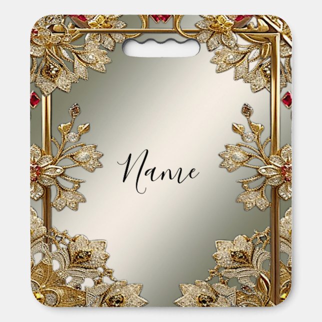 Gold Ornate Floral Stadium Seat Cushion (Front Vertical)