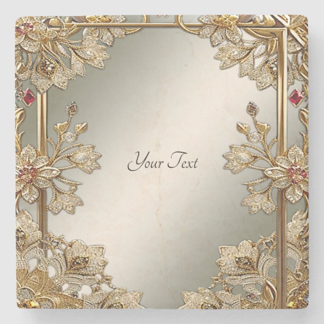 Gold Ornate Floral Stone Coaster (Front)