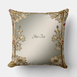 Gold Ornate Floral Throw Pillow