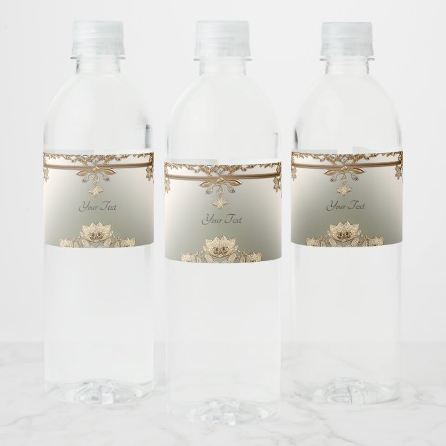 Gold Ornate Floral Water Bottle Label (Bottles)