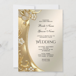 Gold Ornate Floral Wedding Invitation