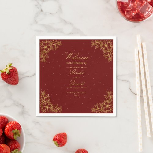 Gold Ornate Floral Wedding Napkins