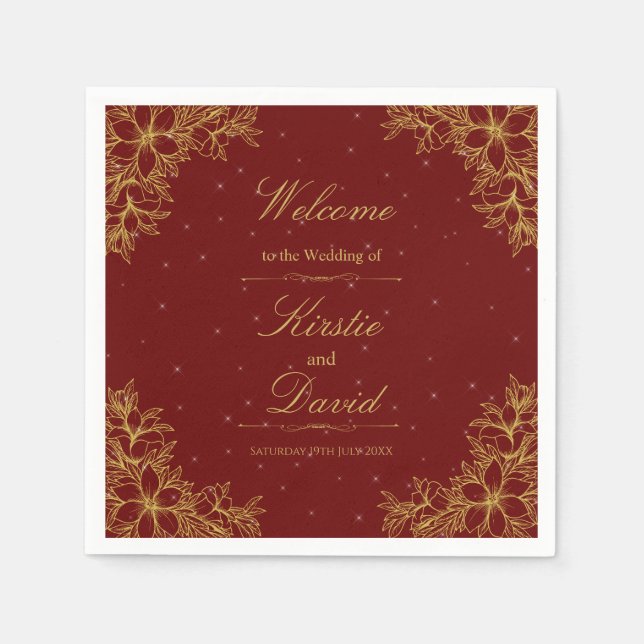 Gold Ornate Floral Wedding Napkins (Front)