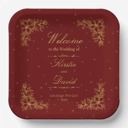 Gold Ornate Floral Wedding Paper Plates