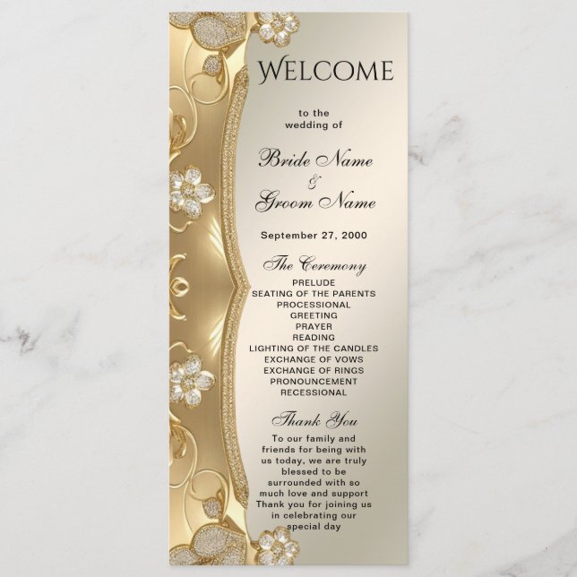 Gold Ornate Floral Wedding Program (Front)