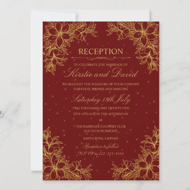 Gold Ornate Floral Wedding Reception Invitation (Front)