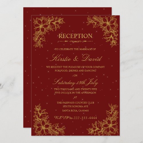 Gold Ornate Floral Wedding Reception Invitation