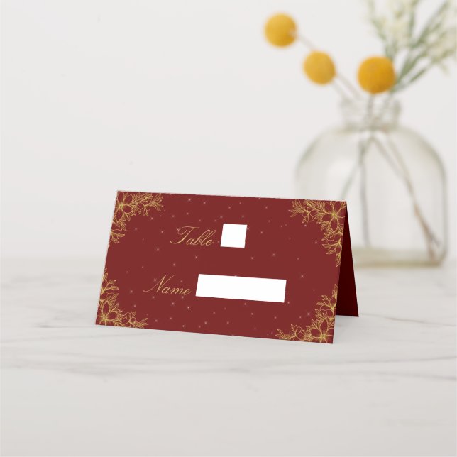Gold Ornate Floral Wedding Venue Place Card (Front)