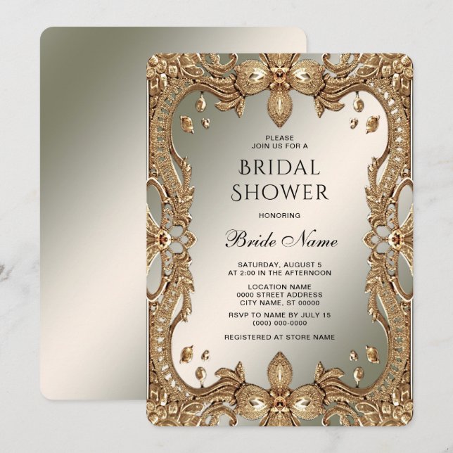 Gold Ornate Frame Bridal Shower Invitation (Front/Back)