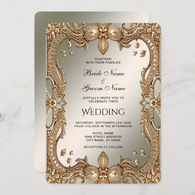 Gold Ornate Frame Wedding Invitation (Front/Back)