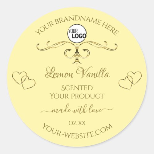 Gold Ornate Hearts Cream Product Labels with Logo