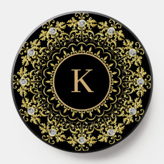 Gold ornate mandal  fake diamond accent on black PopSocket