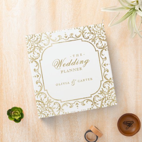 Gold ornate romantic vintage wedding planner 3 rin 3 ring binder