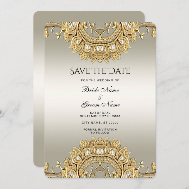Gold Ornate Save The Date (Front/Back)