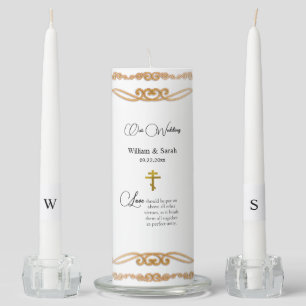Gold Ornate Scrolls Orthodox Wedding Unity Candle Set