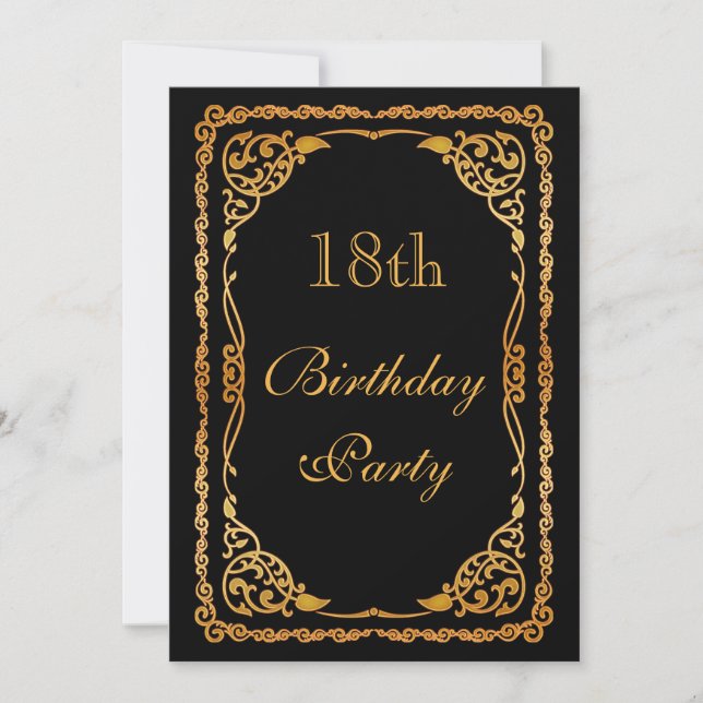 Gold Ornate Swirls 18th Birthday Invitation (Front)