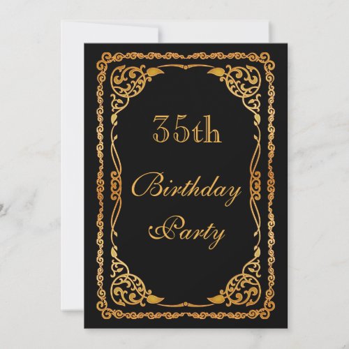 Gold Ornate Swirls 35th Birthday Invitation