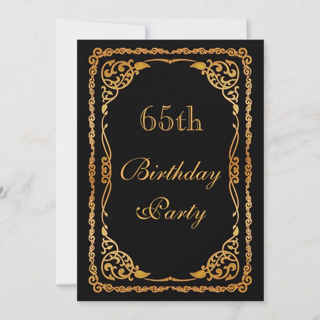 Gold Ornate Swirls 65th Birthday Invitation (Front)