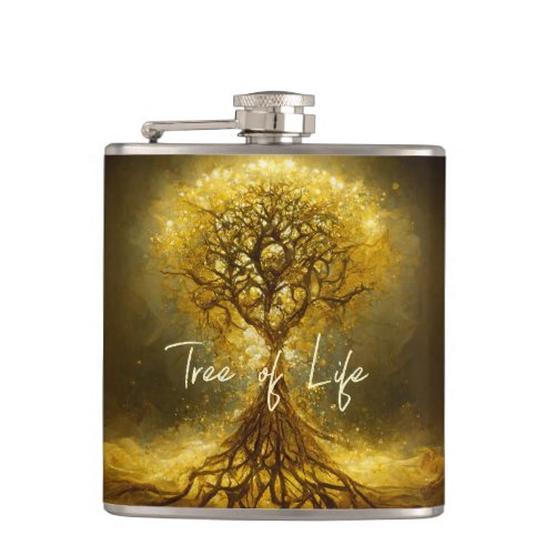 Gold Ornate Tree of Lif Ancient Rustic Flask