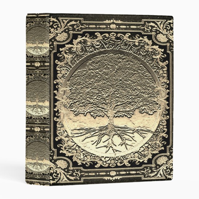 Gold Ornate Tree of Life Ancient Rustic Mini Binder (Front/Spine)