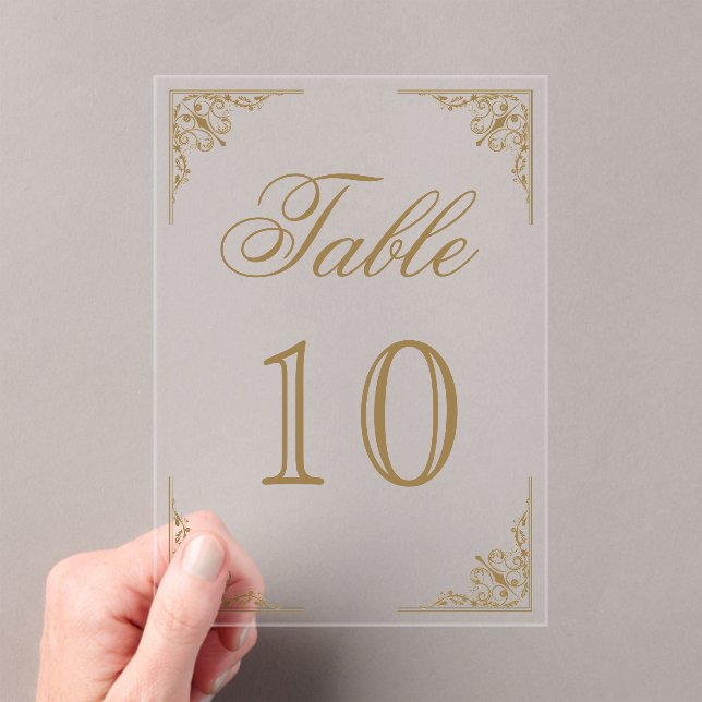 Gold Ornate Wedding Acrylic Table Number (Insitu (Handheld))