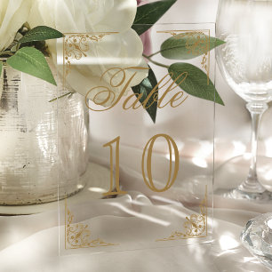 Gold Ornate Wedding Acrylic Table Number