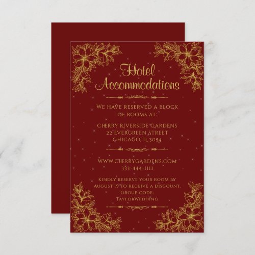 Gold Ornate Wedding Hotel Accommodation Enclosure Card