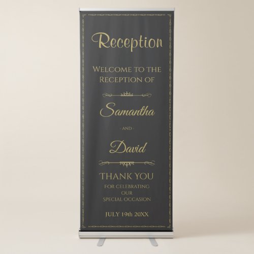Gold Ornate Wedding Reception Welcome Retractable Banner