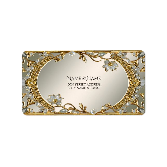 Gold Ornate White Floral Address Label (Front)