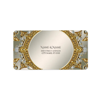 Gold Ornate White Floral Address Label