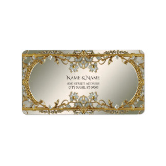 Gold Ornate White Floral Address Label