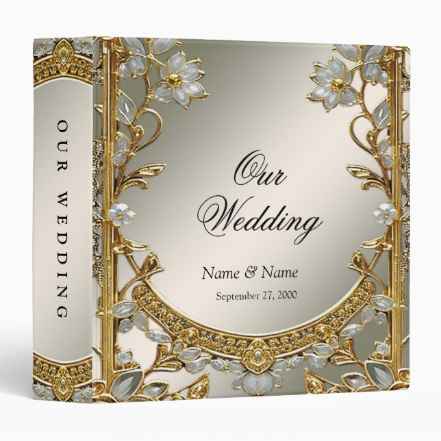 Gold Ornate White Floral Album Binder (Front/Spine)