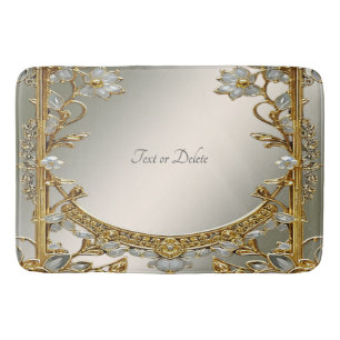 Gold Ornate White Floral Bath Mat