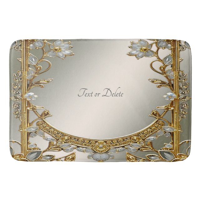 Gold Ornate White Floral Bath Mat (Front)