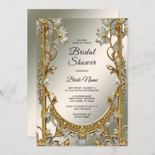 Gold Ornate White Floral Bridal Shower Invitation