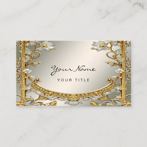 Gold Ornate White Floral Business Card