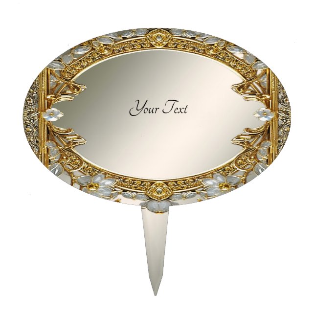 Gold Ornate White Floral Cake Topper (Front)