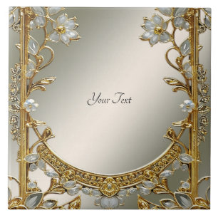 Gold Ornate White Floral Ceramic Tile