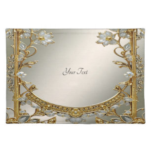 Gold Ornate White Floral Cloth Placemat