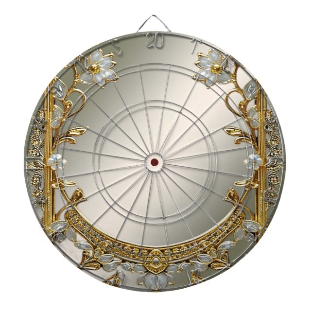 Gold Ornate White Floral Dartboard (Front)