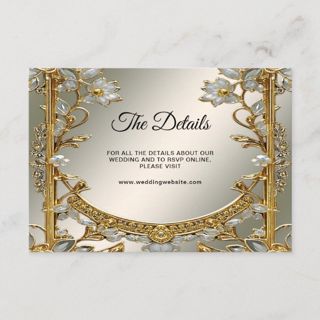 Gold Ornate White Floral Detail Enclosure Card (Front)
