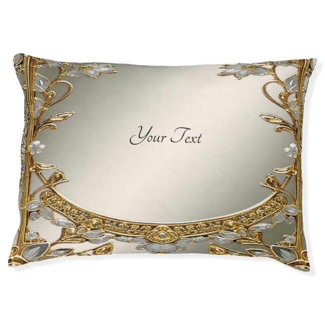 Gold Ornate White Floral Dog Bed (Front)