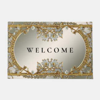 Gold Ornate White Floral Doormat