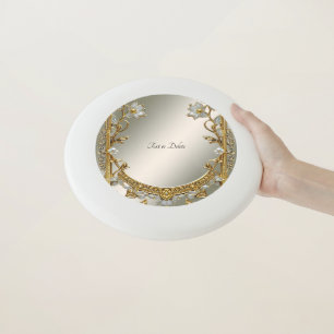 Gold Ornate White Floral Frisbee