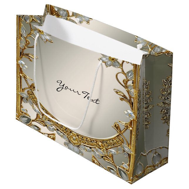 Gold Ornate White Floral Gift Bag (Front Angled)