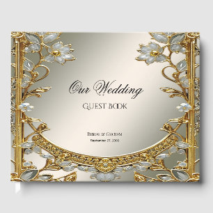 Gold Ornate White Floral Guest Book