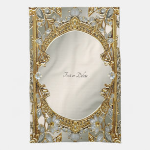 Gold Ornate White Floral Kitchen Towels