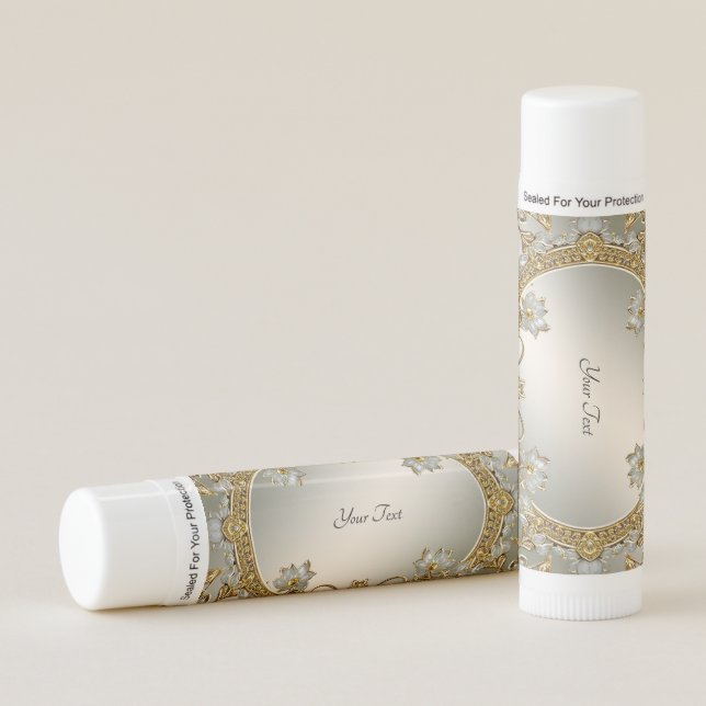 Gold Ornate White Floral Lip Balm (Front)